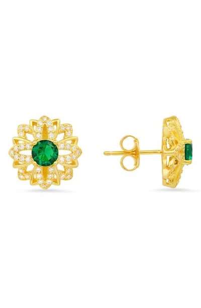 Queen Jewels Sapphire Cz Stud Earrings In Gold