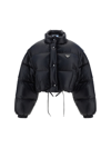 Prada Convertible Cropped Velvet Down Jacket In Nero