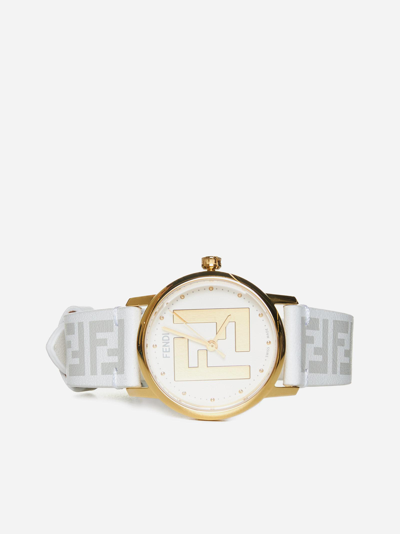 Fendi Forever More 29 Leather Watch In Gold,white,grey