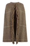 Stella Mccartney + Net Sustain Oversized Fringed Recycled Cotton-blend Cape In Brown