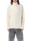 Oamc Soft Wool Turtleneck Sweater With Ribbed Details In Natural