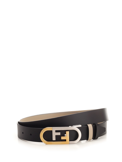 Fendi Ff Plaque Belt In Black