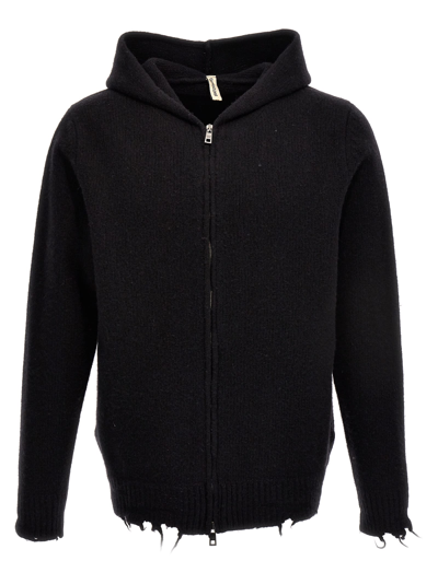 GIORGIO BRATO DESTROYED DETAILS HOODED CARDIGAN