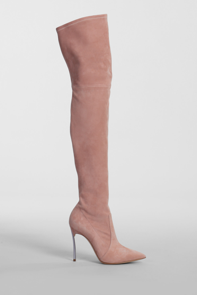 Casadei Blade 115mm Above-knee Suede Boots In Rose-pink