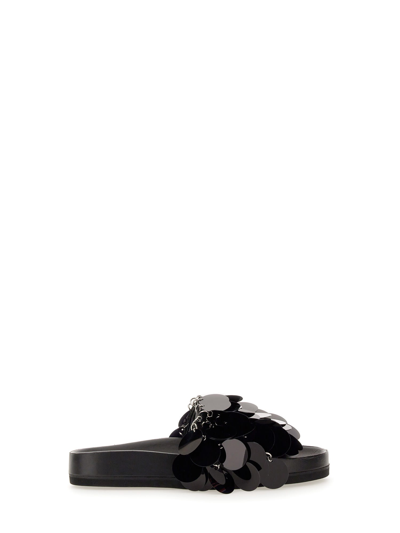 Rabanne Embellished Flat Sole Open Toe Sandal In Black