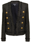 Balmain Black Jacket With Jewel Buttons In Tweed Woman In Black