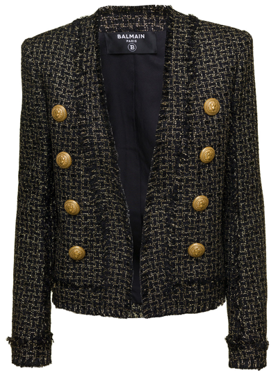 Balmain Black Jacket With Jewel Buttons In Tweed Woman