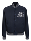Msgm Navy Embroidered Bomber Jacket In Blue