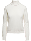 Maison Margiela White High Neck Sweater With Contrasting Stitching In Wool Woman In White