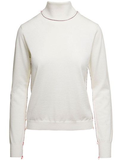 Maison Margiela White High Neck Sweater With Contrasting Stitching