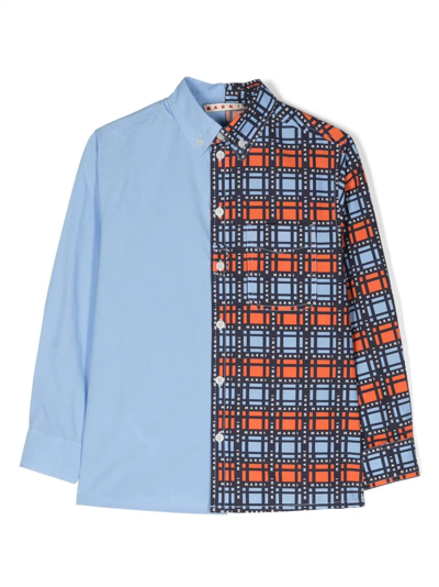 Marni Kids' Deconstructed Logo-checked Cotton Shirt In Multi