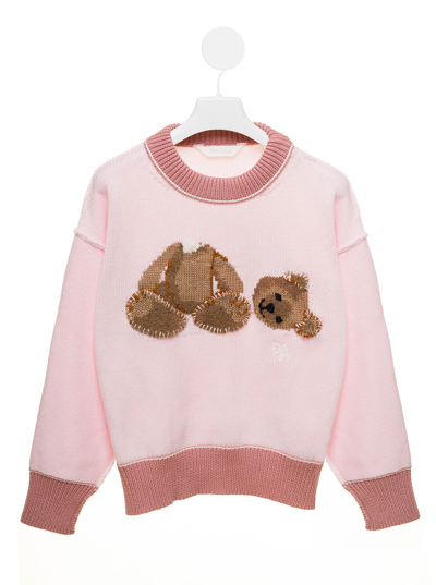 Palm Angels Kids' Teddy Virgin Wool Knit Sweater In Pink