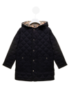 BURBERRY BLACK QUILTED AND PADDED REILLY COAT IN TECHNICAL FABRIC BURBERRY KIDS