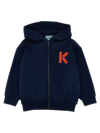 Kenzo Felpa Con Cappuccio Ricamo Logo In Blue