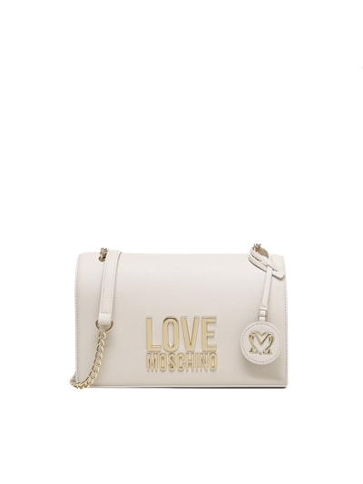 Love Moschino Logo Plaque Small Shoulder Bag In White