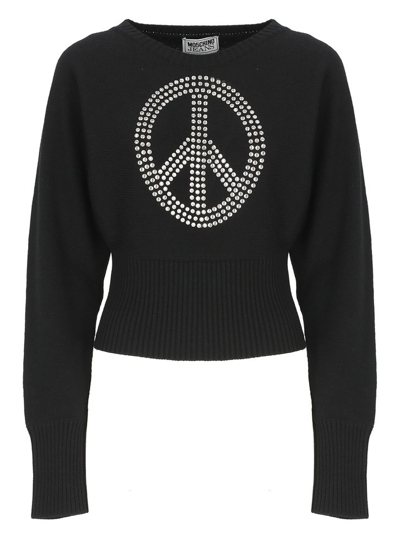Moschino Jeans Embellished Cropped Sweatshirt In Black
