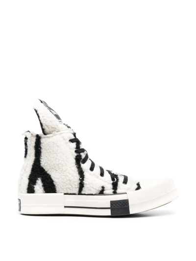 Rick Owens Drkshdw Square-toe Shearling Sneakers In White