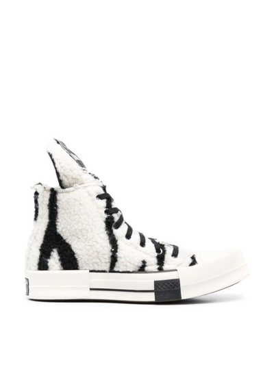 Rick Owens Drkshdw Square-toe Shearling Sneakers In Pearl  Black