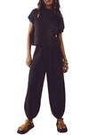 Free People Free-est Freya Short Sleeve Sweater & Pull-on Pants In Black Charcoal Combo