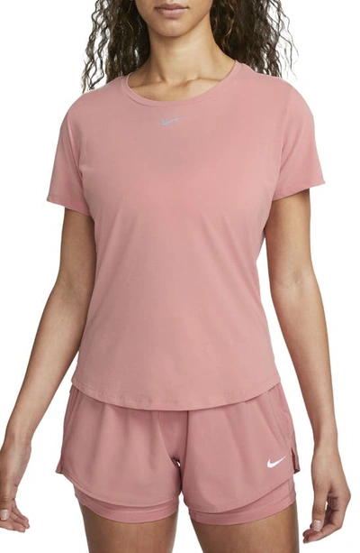 Nike One Luxe Dri-fit Short Sleeve Top In Red Stardust