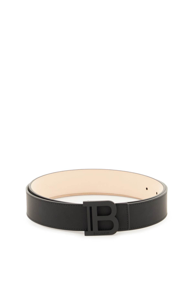 Balmain Matte Smooth Leather Belt Men In Negro