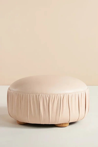 Anthropologie Rita Leather Ottoman In Pink