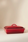 Le Creuset 4-quart Heritage Stoneware Covered Rectangular Casserole In Red