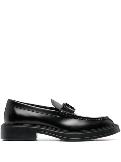 Tod's Logo-plaque Leather Loafers In Black
