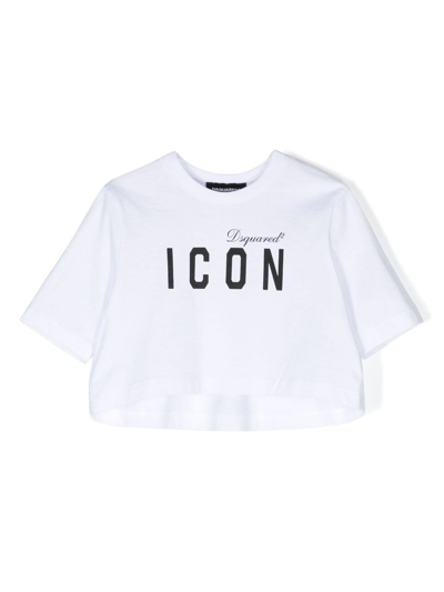 Dsquared2 Babies' Cropped Logo-print T-shirt In White
