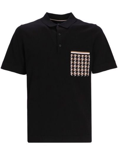 Hugo Boss Houndstooth-pocket Cotton Polo Shirt In Black