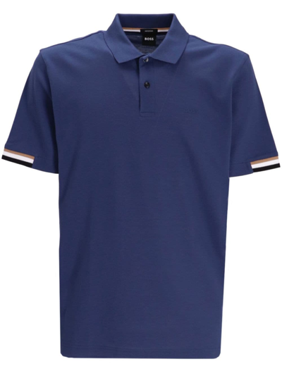 Hugo Boss Striped-trim Cotton Polo Shirt In Blue