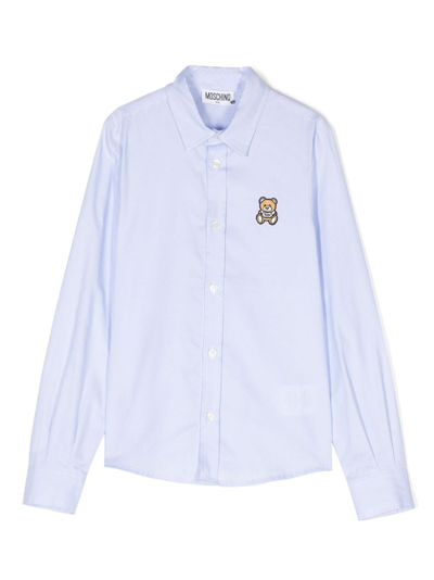 Moschino Kids' Teddy Bear Cotton Shirt In Blu