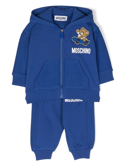 Moschino Babies' Teddy-bear Patch Cotton Tracksuit Set In Blue