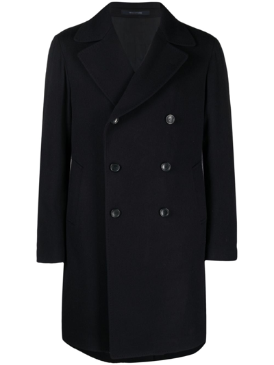 Tagliatore Double-breasted Notched-lapels Coat In Blue