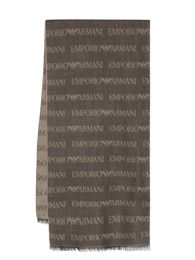 Emporio Armani Monogram-pattern Knitted Scarf In Brown