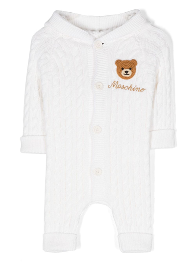 Moschino Babies' Teddy Bear-patch Knitted Romper In Bianco