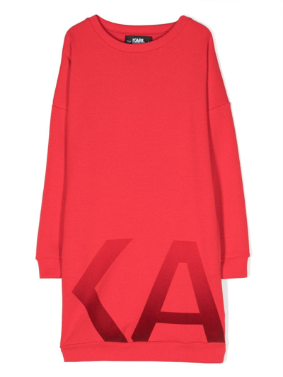 Karl Lagerfeld Kids' Logo-print Stretch-cotton T-shirt Dress In Red