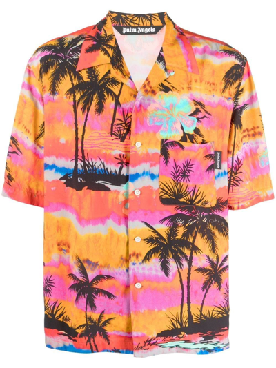 Palm Angels Psychedelic Palms Bowling Shirt In Multicolour