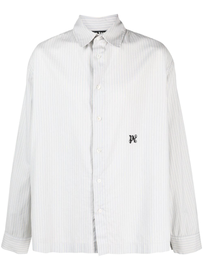 Palm Angels Monogram-embroidered Striped Shirt In Light Blue Black