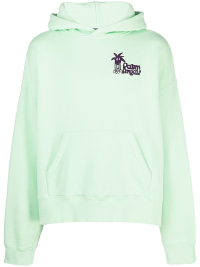 Palm Angels Cotton Hoodie With Maxi Print For Men In Green