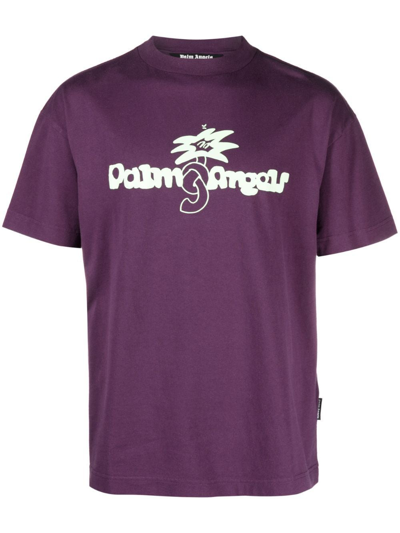 Palm Angels Logo-print Organic Cotton T-shirt In Grey