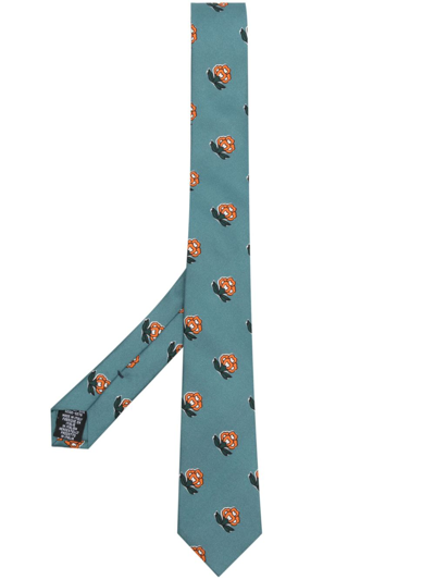 Paul Smith Patterned Floral-print Silk Tie In Blue