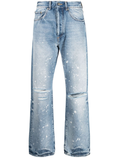 Palm Angels Paint-splatter Straight Jeans In Light Blue
