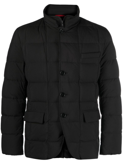 Fay Quilted Double-front Jacket With High Collar In Black