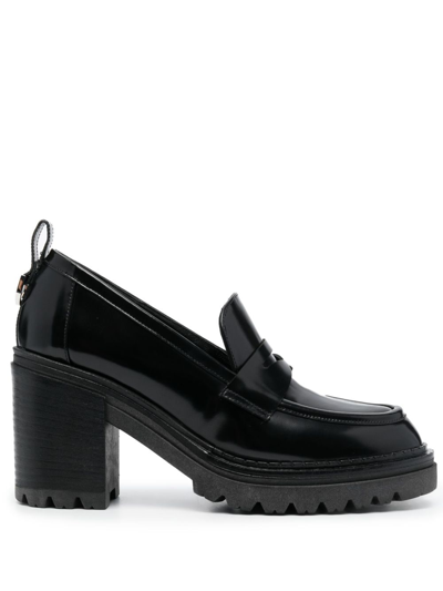 Sergio Rossi Joan 80mm Penny-slot Leather Loafers In Black