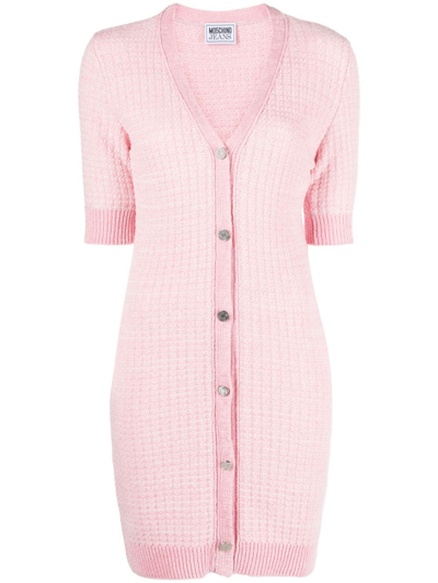 Moschino Jeans Waffle-knit Wool-blend Minidress In Rosa