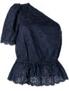 Polo Ralph Lauren One-shoulder Eyelet Linen Top In Blue