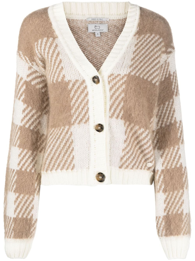 Woolrich Cardigan With Check Pattern In Cream Buffalo