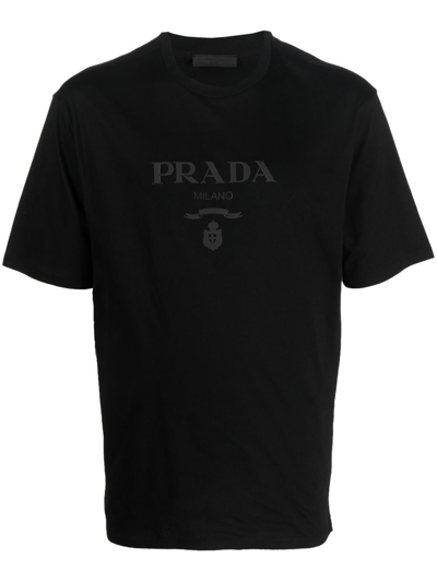 Prada Raised Logo Round-neck T-shirt In Black