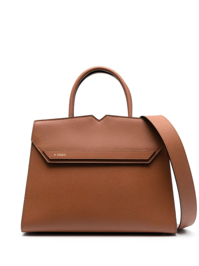Valextra Duetto Leather Tote Bag In Chocolate